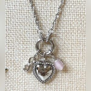 Alex and Ani Silver Heart 'Love' Pendant Necklace with Pink Charm